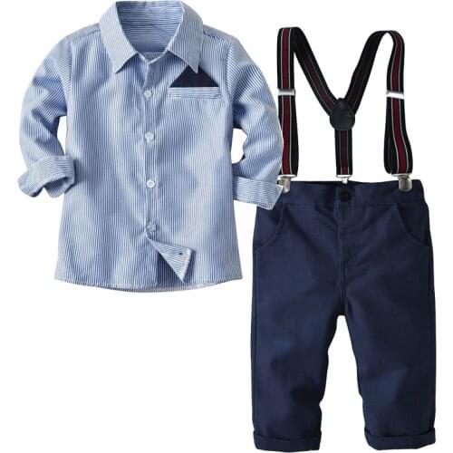 2-7T Boys 2 Pcs Clothing Set For Boys Kids Striped Costume 2019 Autumn Long Sleeves Shirt Children Suspender Trouser Set