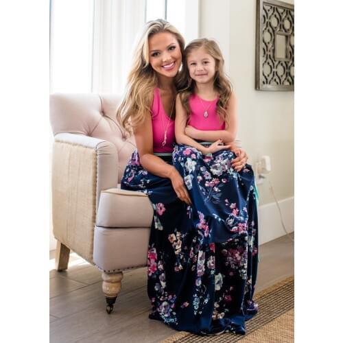 Mother daughter dresses Striped Flroal Long Dress mother and daughter clothes vestido mae e filha family matching clothes