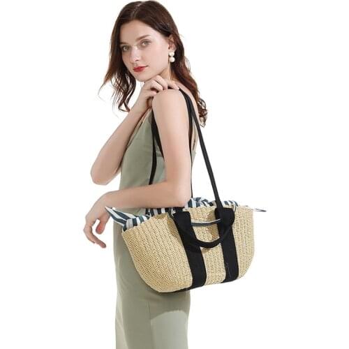 New Handmade Woven Womens Shoulder Bag Summer Straw Beach Bag Bohemian Female Handbag High Quality Brand Designer Shopper Purse