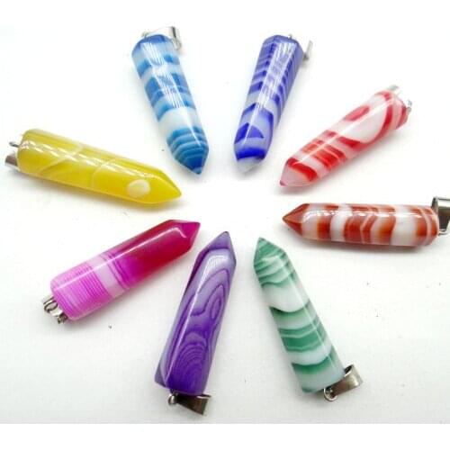 Natural stone mixed stripe Quartz crystal Agates pillar charms Pendants for diy Jewelry making necklaces Accessories 24pcs