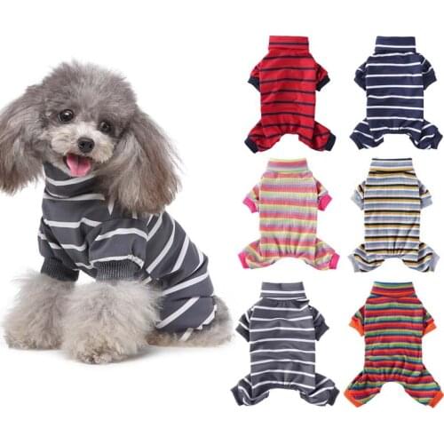 Striped Tracksuit Pet Dog Clothes Winter Warm Dog Bathrobe Jumpsuits Rompers Dog Pajamas Hoodies Clothing For Dogs Cat Puppy