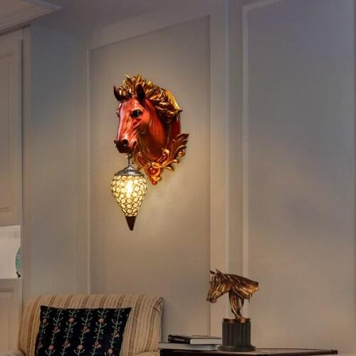 Luxury Horse Head Led Wall Lamp Modern Resin Sconce For Living Dining Room Industrial Indoor Decor Lighting Corridor Wall Lamp