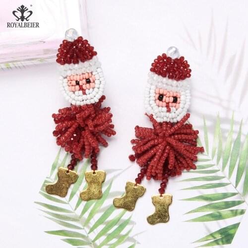 Christmas Drop Earrings Handmade Beads Santa Claus Snowman Soldier Statement Dangle Earrings Wedding Party Ear Jewelry Wholesale