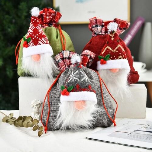 Christmas Candy Bag, Faceless Santa Clause Handbag Souvenir Bag for Candy Snacks, Red/Green/Gray