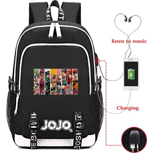 High quality Jojo Bizarre Adventure USB Charge Bags Boys Girls School Backpack Students book bag Mochila Teens Fashion Sport bag