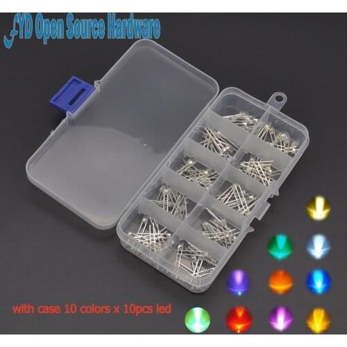 With case (10 colors x 10pcs) 3mm LED Diode Kit 3 mm Light Emitting Warm White Green Red Blue Yellow Orange Purple UV Pink