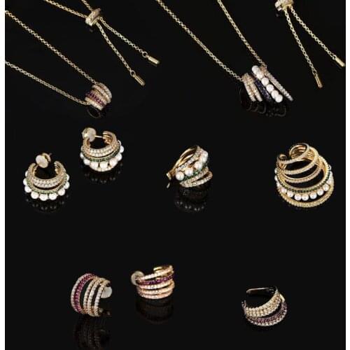 S925 Silver Ear Post Fashion Micro Mosaic Top CZ Pearl Gold Color Multiple Circles Studs Earrings For Women Luxury Jewelry