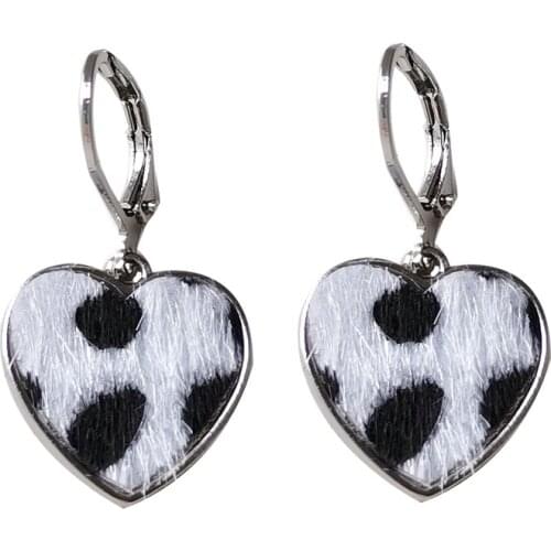 New Cow spot vintage metal heart love hoop Earrings women simple Autumn winter velvet jewelry