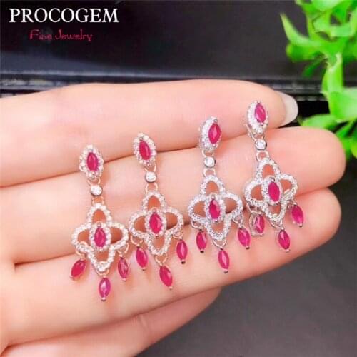 Chandelier Natural RED Ruby Drop Earrings for Women Party PROCOGEM Real Rose pink Ruby Gemstones Fine jewelry 925 Solid Silver