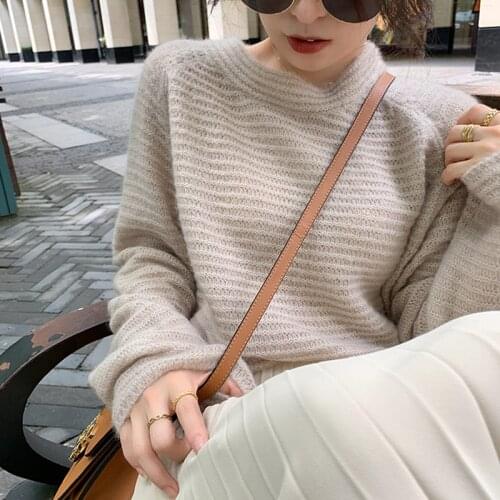 Sweater women 2021 new solid color round neck pullover casual Korean knitted wool sweater European plus size blouse hot sale top