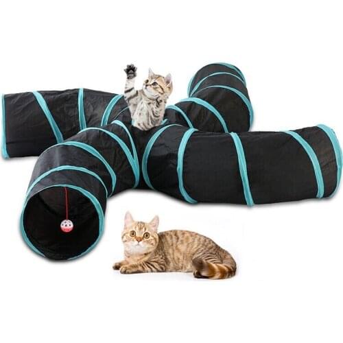 Indoor 2/3/4 5-way Collapsible Cat Tunnel Tube S Shape Tunnel Bored Cat Pet Toys Peek Hole Toy for Cat Puppy Kitty Kitten Rabbit
