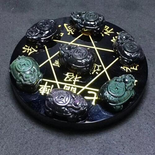 Natural obsidian rainbow eye seven star array dragon turtle decoration, the town house, evil, meditation