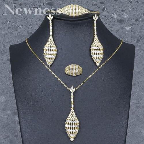 Newness Luxury Geometry 4Pcs African Jewelry Sets for Women Wedding Luxury Nigerian Dubai Cubic Zirconia Bridal Jewelry Sets