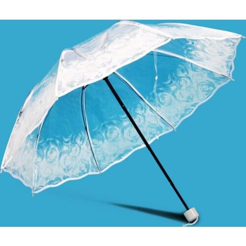 Transparent Clear Umbrella Cherry Blossom Mushroom Sakura 3 Fold Umbrella Sakura 3 Fold Umbrella women girls Umbrella