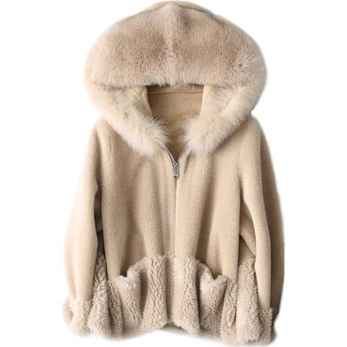 Womens winter warm genuine wool fur with real fox collar coat lady coat jacket overcoat C929-2 fast shipping 2020 new