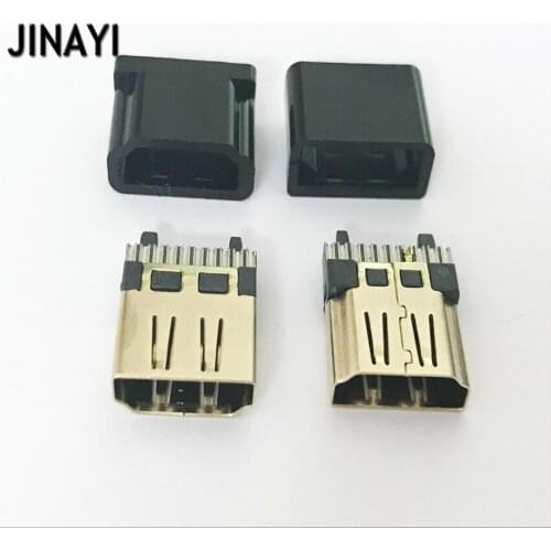 10pcs Gold Plated HDMI Female Welding with Plastic Cover Adapter Connector DIY