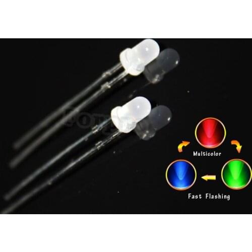 100pcs 3mm diffused RGB Fast Flashing Led 3mm Tricolor Round LED Light Emitting Diode Multicolor Flicker LED Lamps