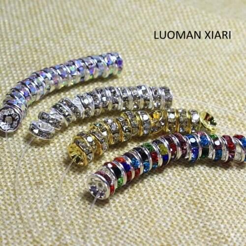 100 PCS 8 mm Wholesale Top Quality 4 Color Copper Rhinestone Beads For Jewelry Making Wheel Spacer-bead DIY Bracelet Necklace