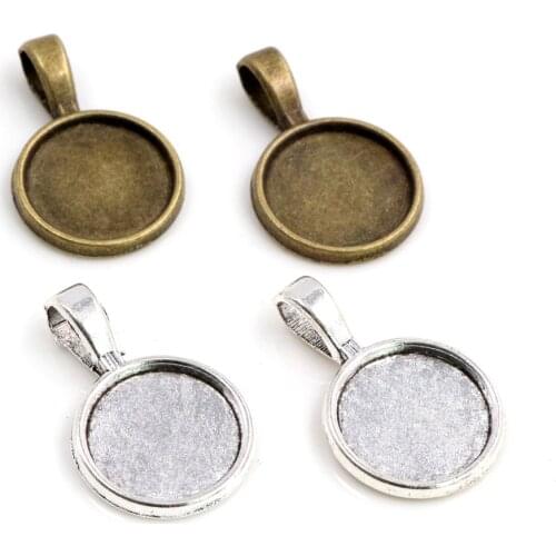 15/10pcs 14mm 16mm 18mm Inner Size Antique Bronze Silver Plated hanging head Style Cabochon Base Cameo Setting Charms Pendant