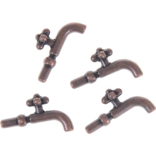 2Pcs 1:12 Miniature Alloy Water Tap Faucet Dollhouse Miniature Faucet Bathroom Accessories Furniture Toys