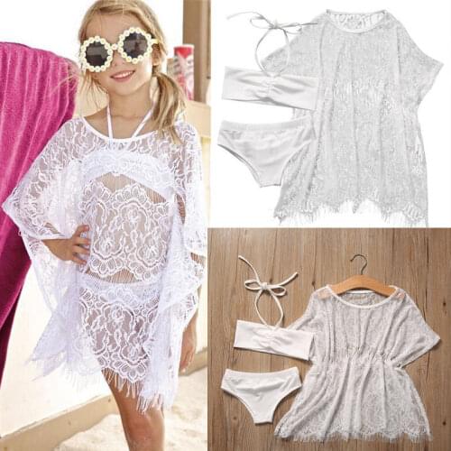 2017 Pudcoco Fashion Children Girls Dresses 3Pcs Hollow Out Summer Wear Fashion Dresses Solid Long Sleeve Beach Wear Sundress UK