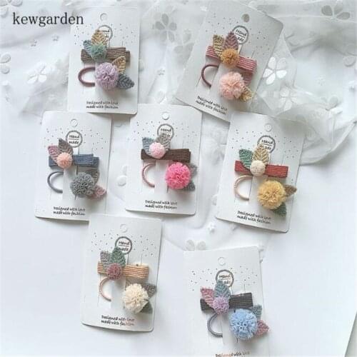 Kewgarden Hair Accessories Cute Gauze Ball Leaf Elastic Hair Bands Barrettes Hairpins Hairclips Girls Headwear Hair Ring 5 Sets