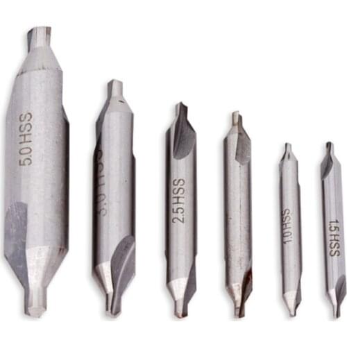 6pcs 1.0-5.0mm HSS Combined Center Drill Bit Set Metalworking Hole Drill Hole Cutter 60 Degree Combined Drill Bits Drills Tool