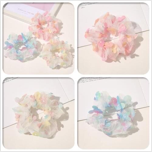 Boutique 15pcs Fashion Gradient Rainbow Color Ponytail Holder Hair Ties Elastic Hair Bands Princess Headwear Hair Accessories