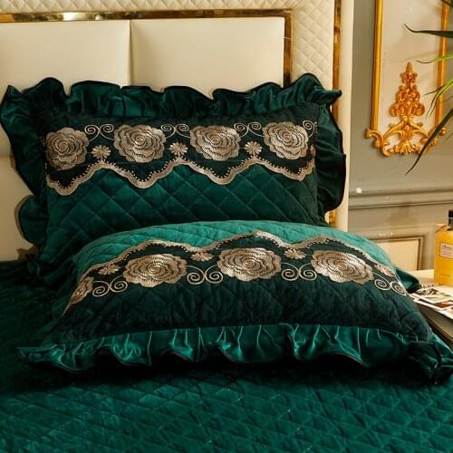 2pcs Quilted Velvet Pillow Cover Case Embroidered Lace European Solid Home Decor Rectangle Pillow Shams Winter Warm Soft 48x74cm