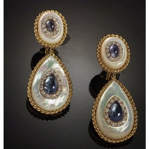 Elegant Round Zircon Water Drop Earrings For Women Vintage Color Contrast Party Accessories Earrings Fashion Jewelry Wholesale