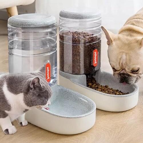 Pets Gravity Food and Water Dispenser Set Automatic Waterer Feeder Set Double Bowls Design for Small Medium Big Pets Dogs Cats