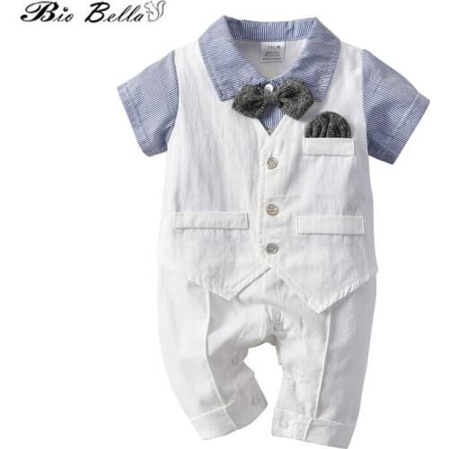 Fashion Baby Boy Summer Clothes Short Sleeve Infant Newborn Boy Short Sleeve Soild Party Baptism Kids Boy Clothing Romper Boys