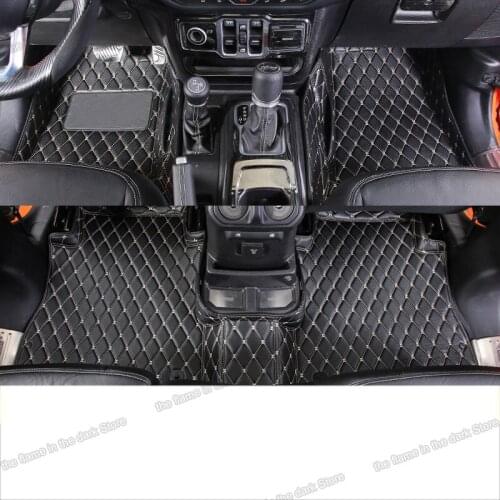 Leather car floor mats for jeep wrangler Jl 2018 2019 2020 accessories rubicon 4th sahara interior carpet cover 2021 2022 4