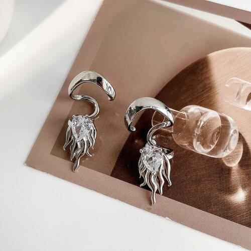 GSOLD Creative Silver Color Metal Flame-shaped Ear Hook Clear Zircon Ear Bone Clip Without Pierced Clip Earrings For Women