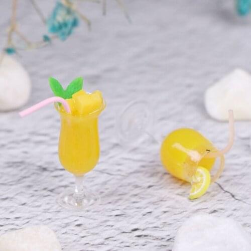 1/12 Dollhouse Mini Accessories Decoration Mini Lemon Water Cup Simulation Lemon Mango pudding Drink Pearl Milk Tea Model Toy