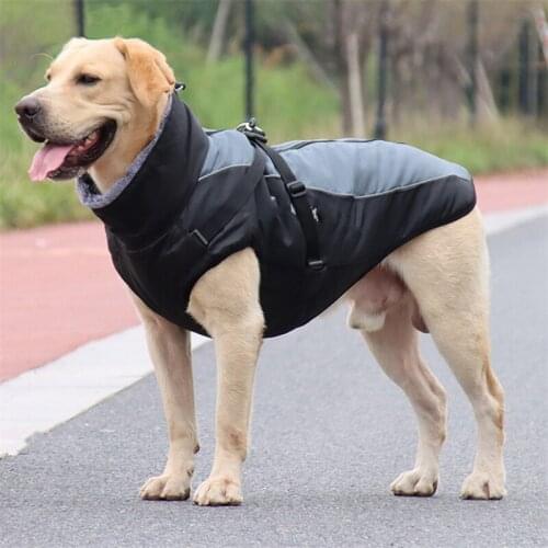 Large Dog Jacket XL-6XL Fur Collar Winter Dogs Clothes For Pet Waterproof Big Dog Coat With Removable Harness French Bulldog