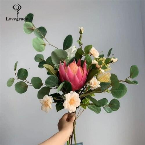 Lovegrace Silk Protea Cynartificial Artificial Flowers Bouquet Home Decoration Mixed Bouquet Fake Flowers Wedding Party Arrange