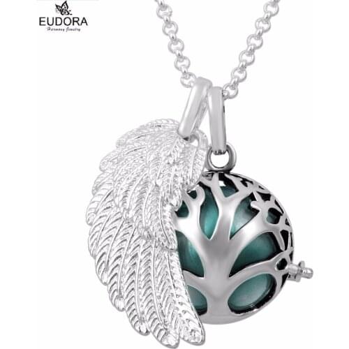 EUDORA Angel Wing Family Tree Copper Metal Locket Chime Bola Pendant Llamador de angeles Necklace Jewelry High Quality FH111