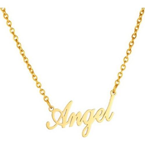 Fashion Jewelry Gold Angel Letter Necklace Name Pendants Gothic Collares Stainless Steel Ketting Chocker Lovely Gift for the Mom