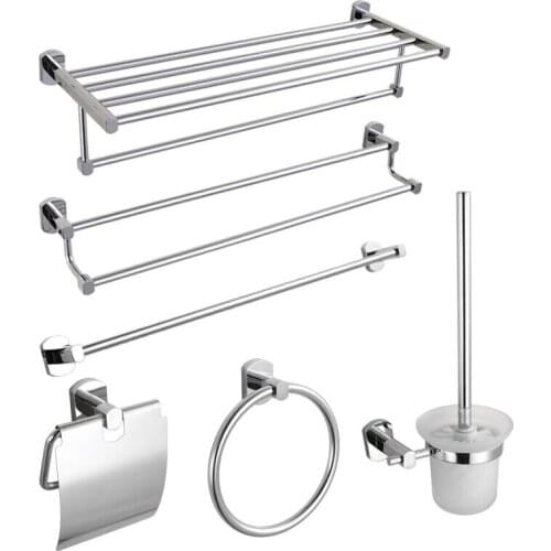 Bathroom Accessories Set Heavy Duty Towel Rack Shelf Bar Ring Wall Mount Toilet Paper Brush Holder Clothes Hook Chrome