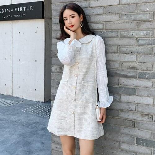 2021 spring and autumn new net red retro celebrity style sweet temperament fashion versatile baby collar dress childrens