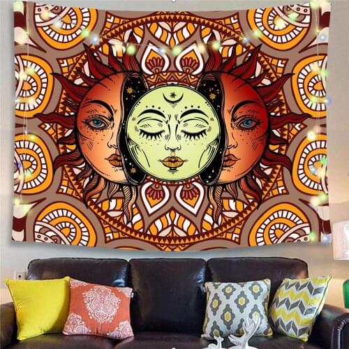 Cilected New Bohemian Sun Print Tapestry Wall Hanging Home Living Room Sofa Background Cloth Decor Ethnic Style Retro Painting