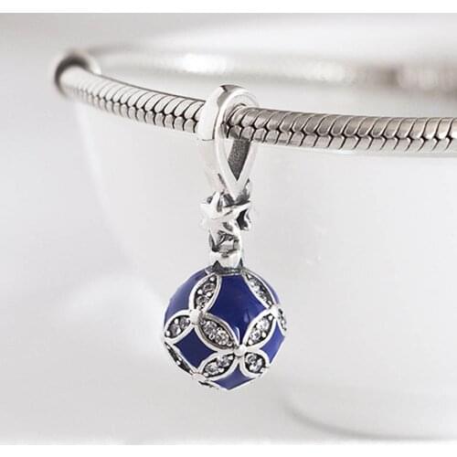Authentic S925 Pendant Bead Blue Christmas Ornament Dangle Charm fit Lady Bracelet Bangle DIY Jewelry