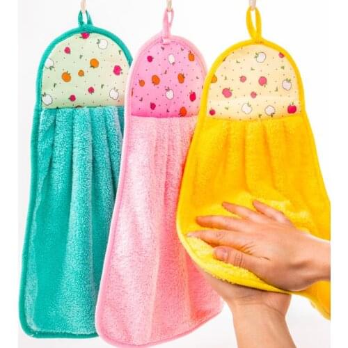 Hanging Hand Towels Handkerchief Suction Water Thickening Coral Velvet Bathroom Kitchen Rag Towel Candy Colors