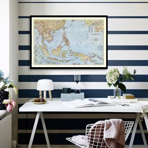 59*42cm 1944 The Southeast Asia Map Detailed Poster Wall Art Decor Vintage Canvas Painting Home Decoration School Supplies