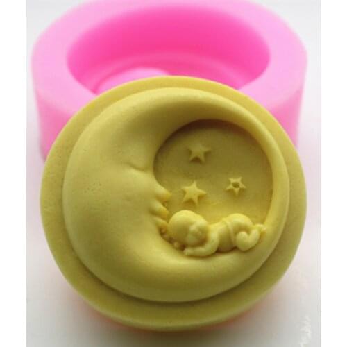 Cute Sleeping Baby Silicone Mold Moon Shape Soap Mold For Soap Making Handmade Silicone Candle Mould DIY Cake Decorating Tool
