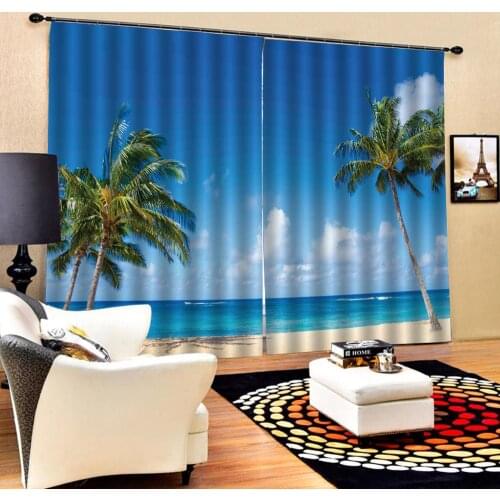 Blue beach curtains Landscape Scenery Beauty Digital Photo Printing Blackout 3D Curtains for Living Room Bedding Room Hotel