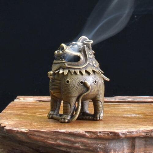 Vintage burner incense holder burner statue antique brass bronze sandalwood Incense Holders Lions flow tower funny lovely