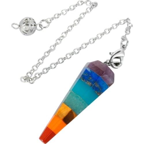 SUNYIK Rainbow 7 Chakra Point Healing Dowsing Reiki Divination Gem Stone Pendulum Party Jewelry+ Chain