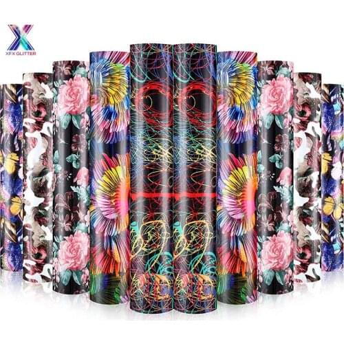 XFX HTV 10 Pieces 12X10"IN Flower Pattern Heat Transfer Vinyl Iron on HTV Cricut Vinyl Assorted Colors Butterfly Premium HTV DIY